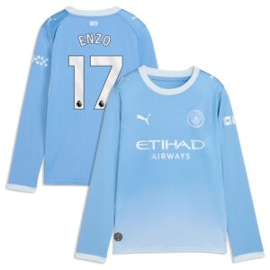 Manchester City Puma Home Shirt 2026-27 - Long Sleeve - Kids with Enzo 17 printing