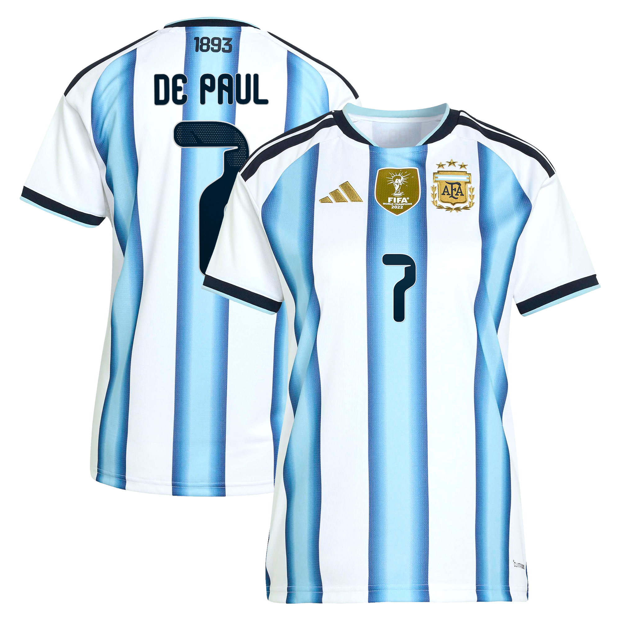 Argentina adidas Home Shirt 2026 - Womens with De Paul 7 printing